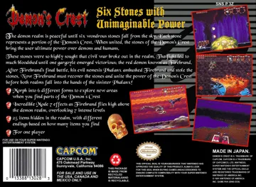 Demon's Crest (USA) box cover back